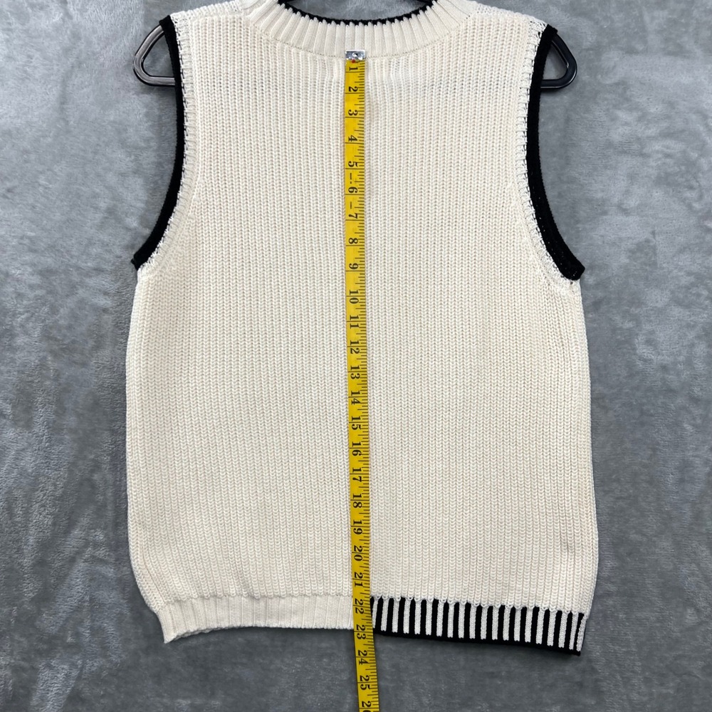 Dear John Birna Sweater Women's M Cream Black Trim‎ Sleeveless Preppy Minimalist - Picture 5 of 8